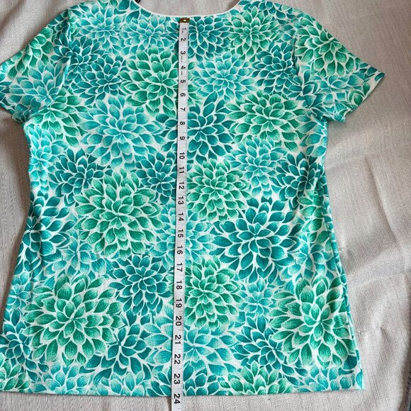 Karen Scott Womens Green & Blue Floral Short Sleeve Top Size L Cotton/Polyester - Picture 7 of 8